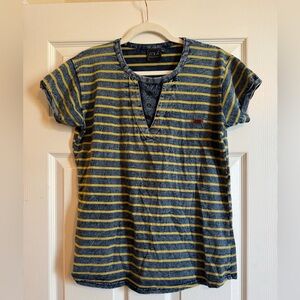 ZOLA Women's Casual Striped Tee - Blue and Yellow